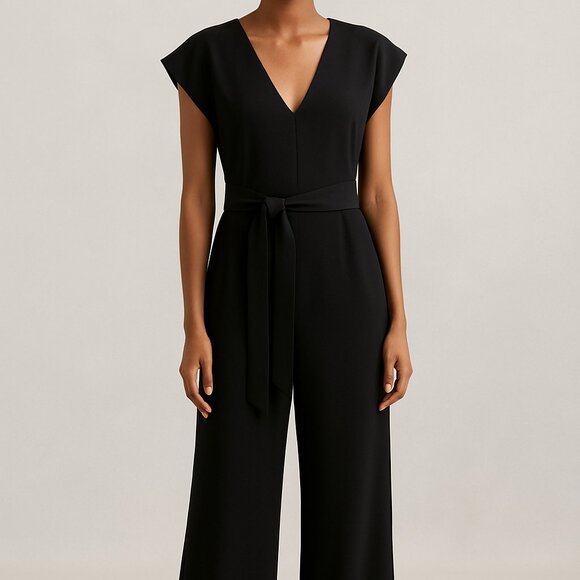 Bishop & Young Lenox Wide Leg Jumpsuit with Tie at Front Waist Black Size Small - Picture 1 of 6